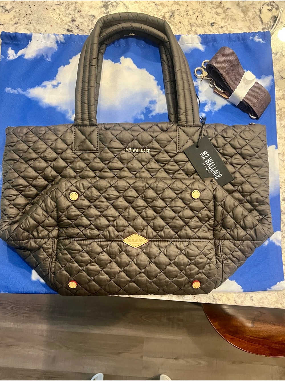 MZ Wallace Medium Tote Deluxe in Magnet Gray with Strap. Brand NEW Never Used